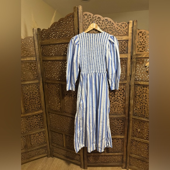 GANNI Blue Striped Cotton Smock Midi Dress - Picture 3 of 3
